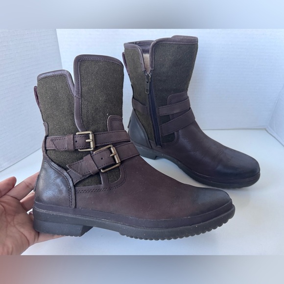 UGG Simmens waterproof Sherpa lined biker moto style boots shoes size 7 - Picture 5 of 11